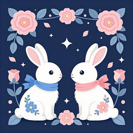 Whimsical White Rabbits with Floral Scarves