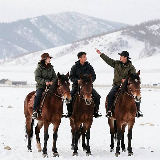 Winter Ride: Three Riders on Horses