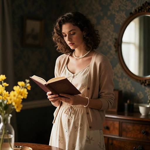 Cozy Reading Woman in Dim Light