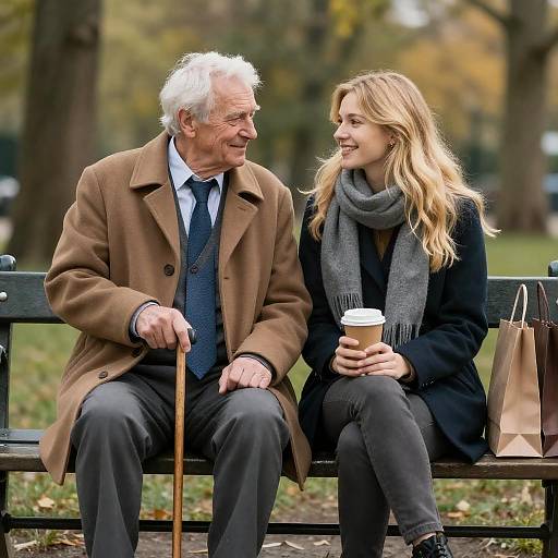 Elderly Man and Young Woman in Park