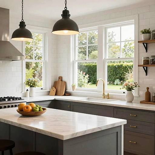 Bright Industrial Kitchen with Garden View