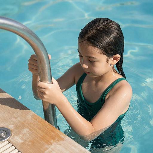 Young Girl Climbing Pool Ladder
