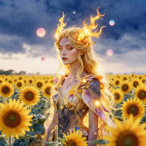 Surreal Nature Spirit in Sunflower Fields