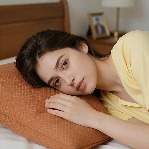Relaxed Woman Lying on Orange Pillow