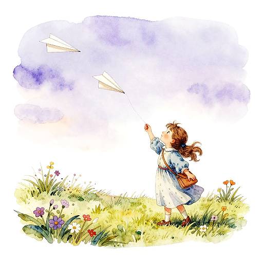 Girl Flying Paper Planes at Twilight