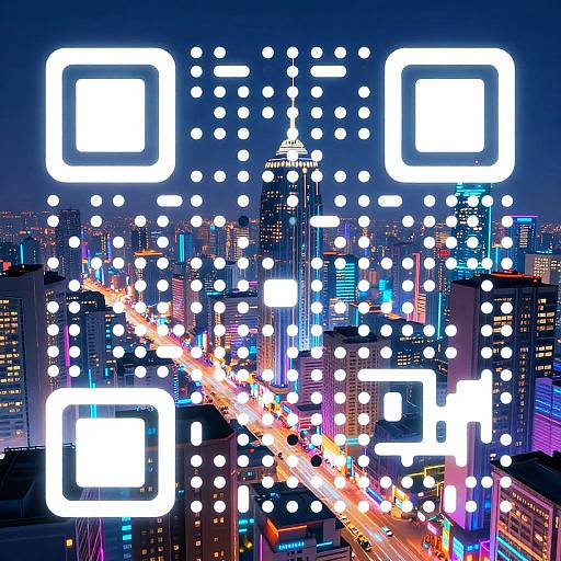 Futuristic Cityscape with Glowing QR Code