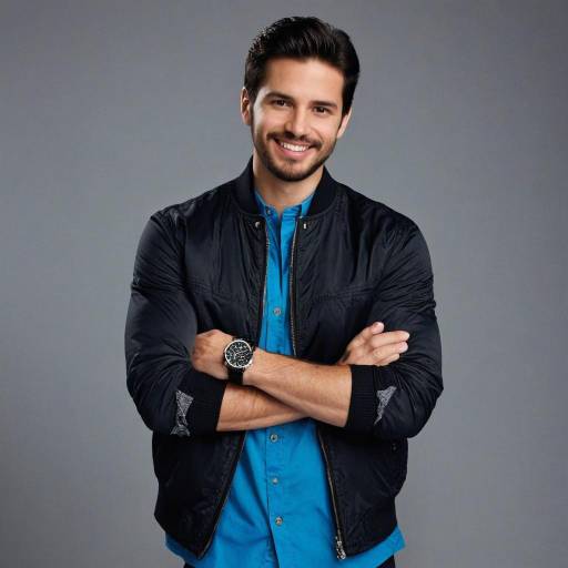 Smiling man in black jacket and blue shirt