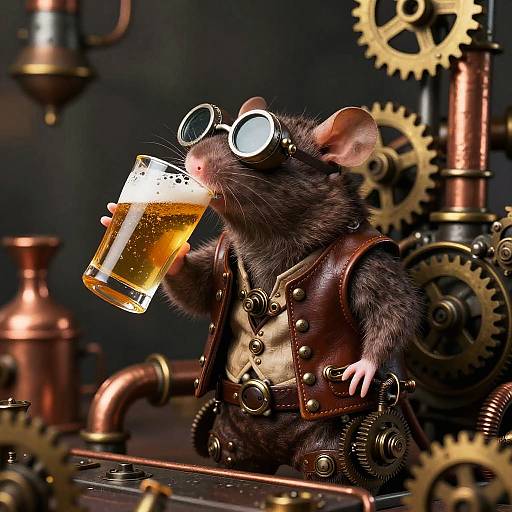 Steampunk Rat with Beer and Goggles