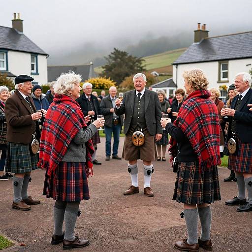 Elderly Gathering in Scottish Highland Village