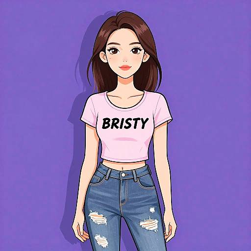 Casual Woman in Graphic Tee and Jeans