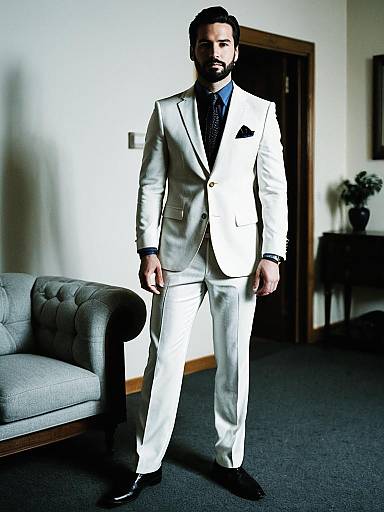 Man in Elegant White Suit Standing Indoors