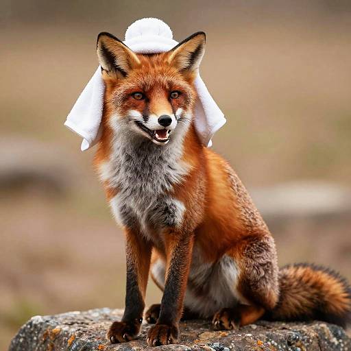 Proud Red Fox in Towel and Beanie