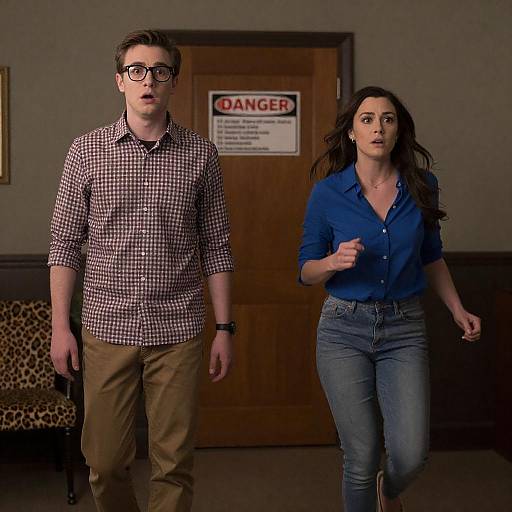 Surprised Man and Woman Running Indoors