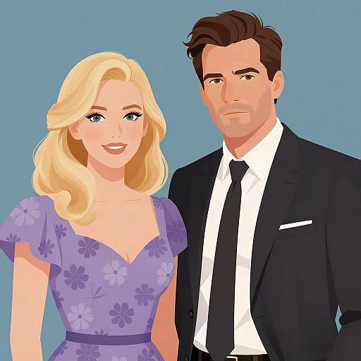 Joyful Couple in Colorful Illustration