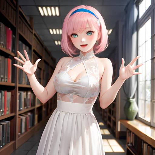 Chika Fujiwara in a Dynamic Library Scene