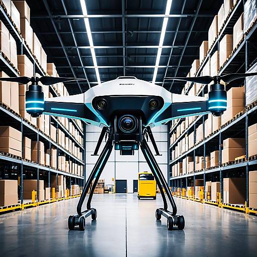 Futuristic Delivery Drone in Warehouse