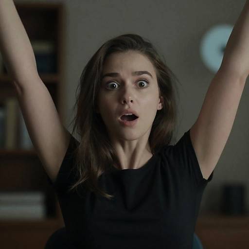 Surprised Young Woman in Dim Lighting