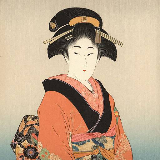 Elegant Woodblock Print Japanese Woman