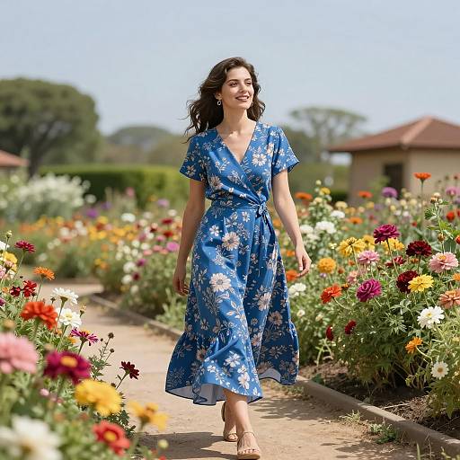 Joyful Blooming Woman in Flower Garden