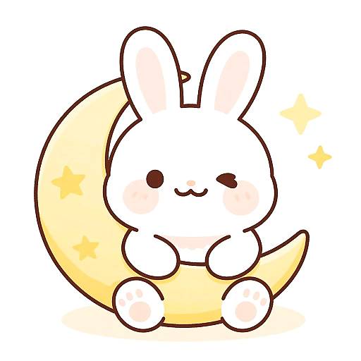 Chibi Bashful Moon Rabbit Pastel Portrait
