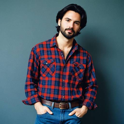 Casual Man in 90s Plaid Shirt and Denim Jeans
