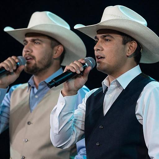 Dramatic Cowboy Duet Under Blue-Green Lights