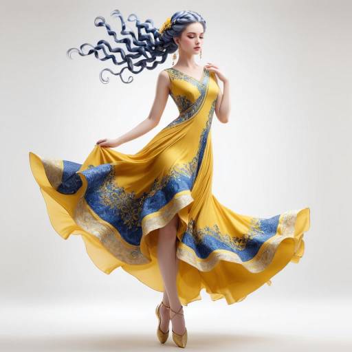 Elegant Girl in Flowing Yellow Dress Elegant Girl in Flowing Yellow Dress