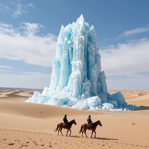 Surreal Desert with Crystalline Waterfall