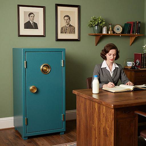 Vintage Office with Teal Safe and Desk