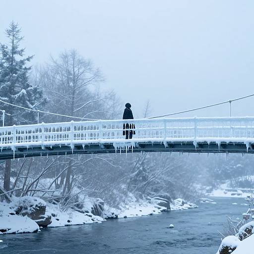 Solitary Figure on Frozen Bridge