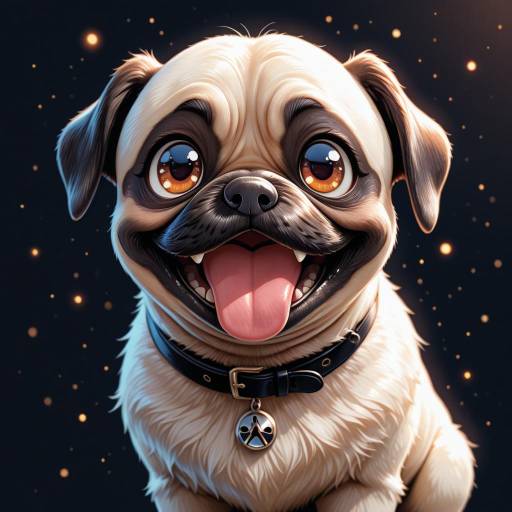 Joyful Cartoon Pug Illustration on Black