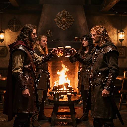 Medieval Tavern Gathering with Characters