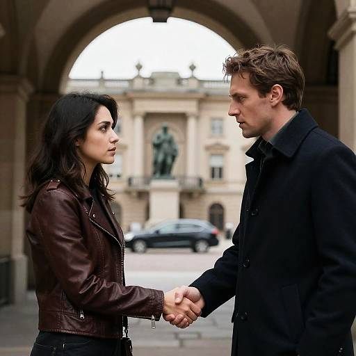 Serious Encounter Under Historic Archway