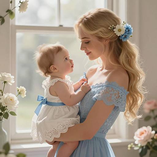 Mother Holding Baby by Window