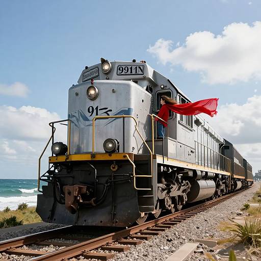 Retro Locomotive Racing Over Sea
