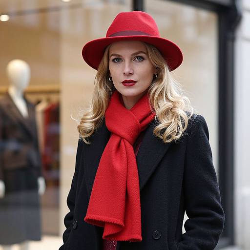 Confident Woman in Red Fedora