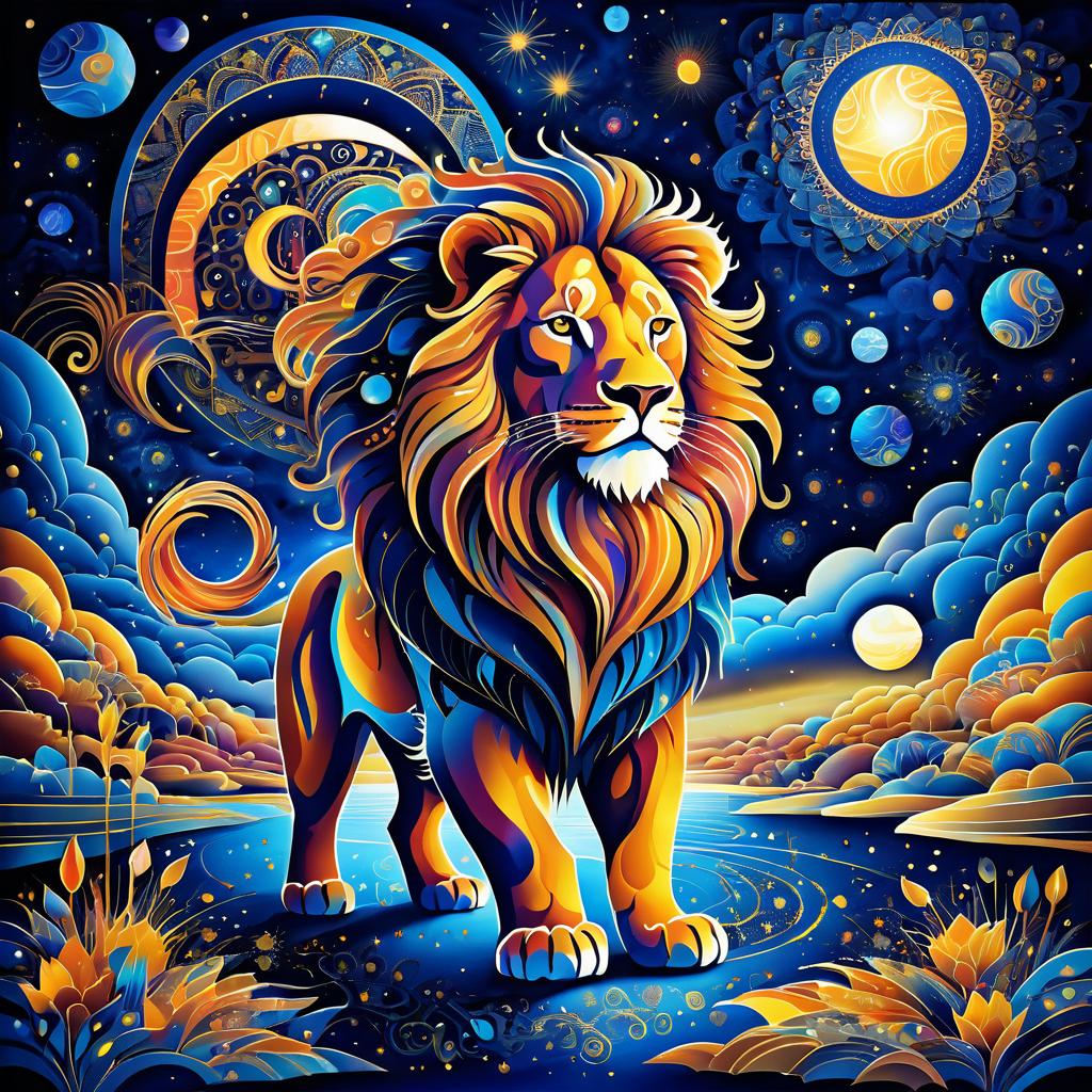 Majestic Lion Under Moonlit Surrealism