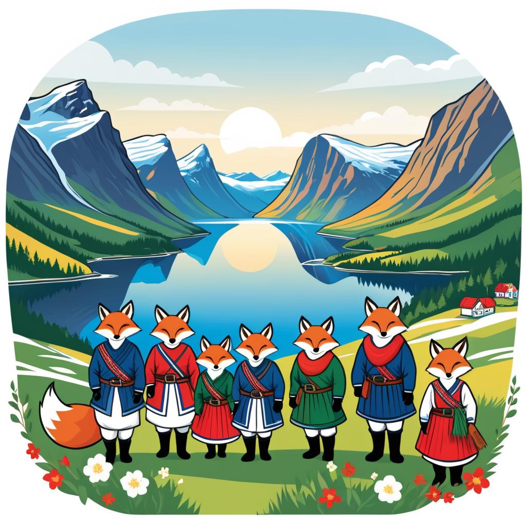 Festive Norwegian Landscape T-Shirt Design