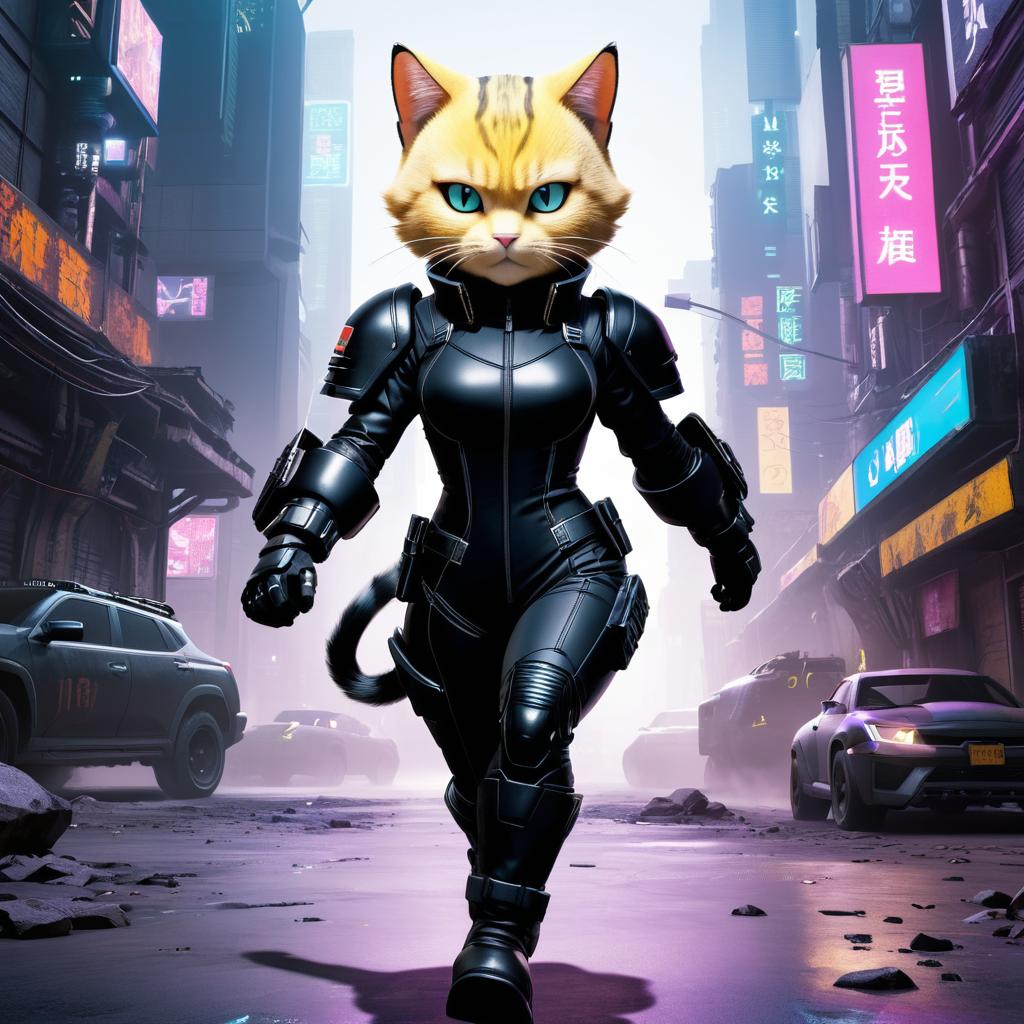 Feline Android 18 in Cyberpunk City