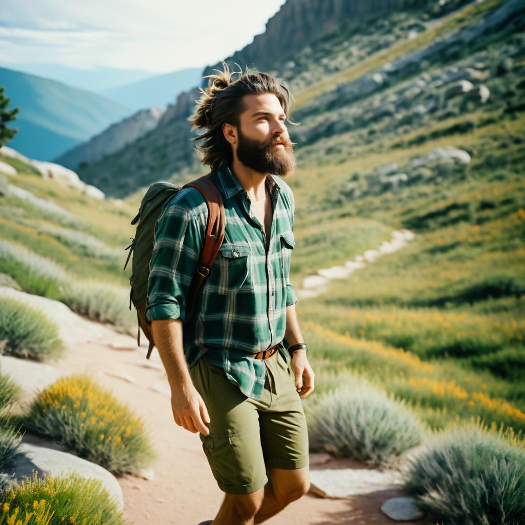 Adventurous Man on Mountain Trail