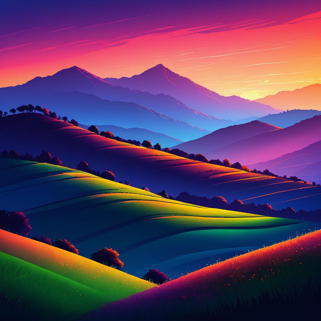 Vibrant Dusk Over Colorful Hills