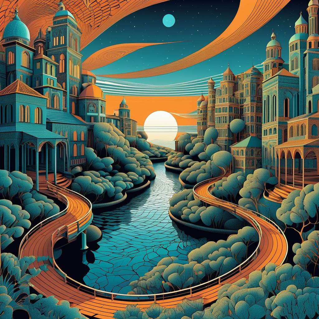 Surreal Landscapes in Escher-Inspired Style