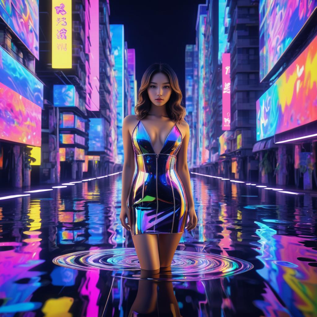 Futuristic Japanese Street Art in Neon