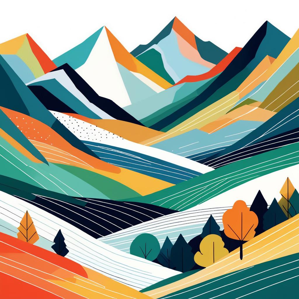 Minimalist Mountain Landscape in Bold Colors