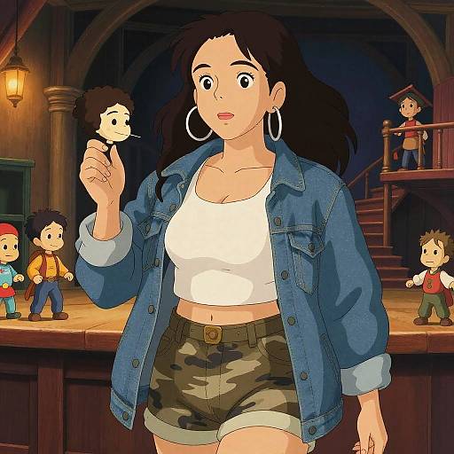 Busty Woman at Puppet Show in Casual Streetwear