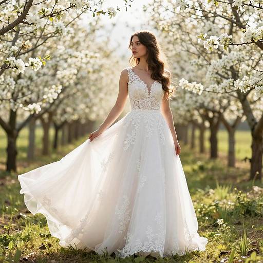 Serene Bride in Sunlit Orchard