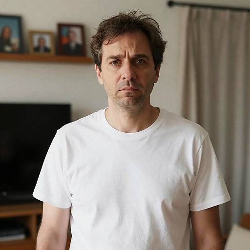 Indoor Portrait of Concerned Middle-Aged Man