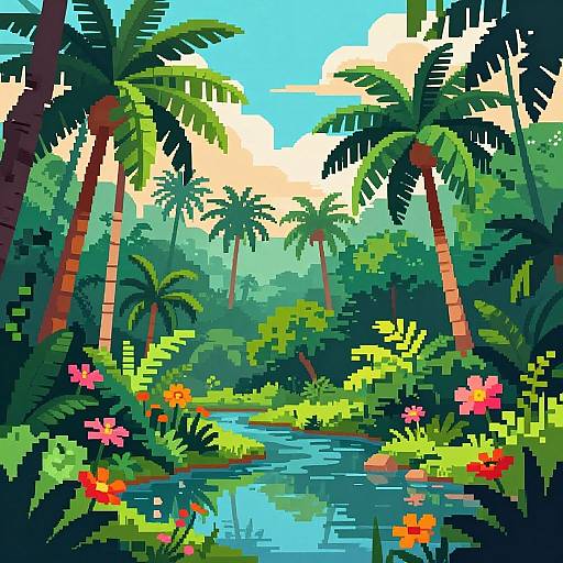 Vibrant Jungle Pixel Art Scene