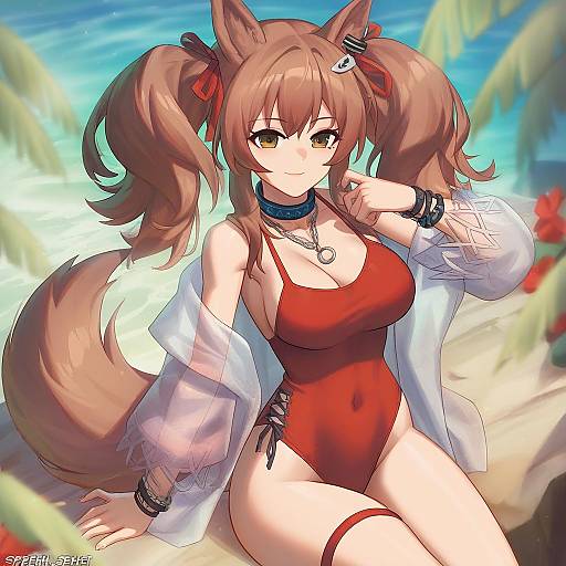 Illustration of Angelina (summer flower) (arknights), arknights in the style of Speh