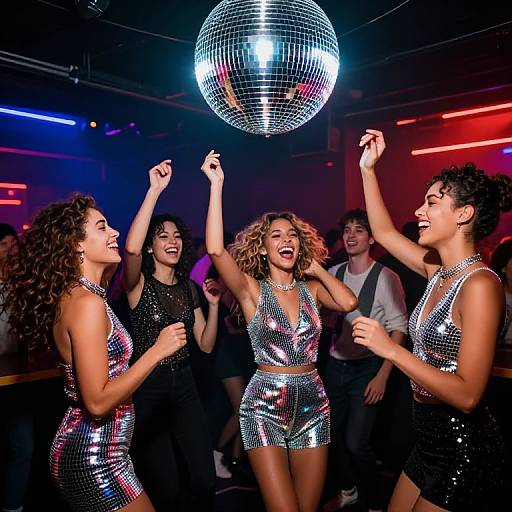 Friends Dancing in Vibrant Disco Nightclub